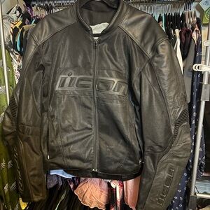 ICON Black Leather Performance Motorcycle Jacket with Armor